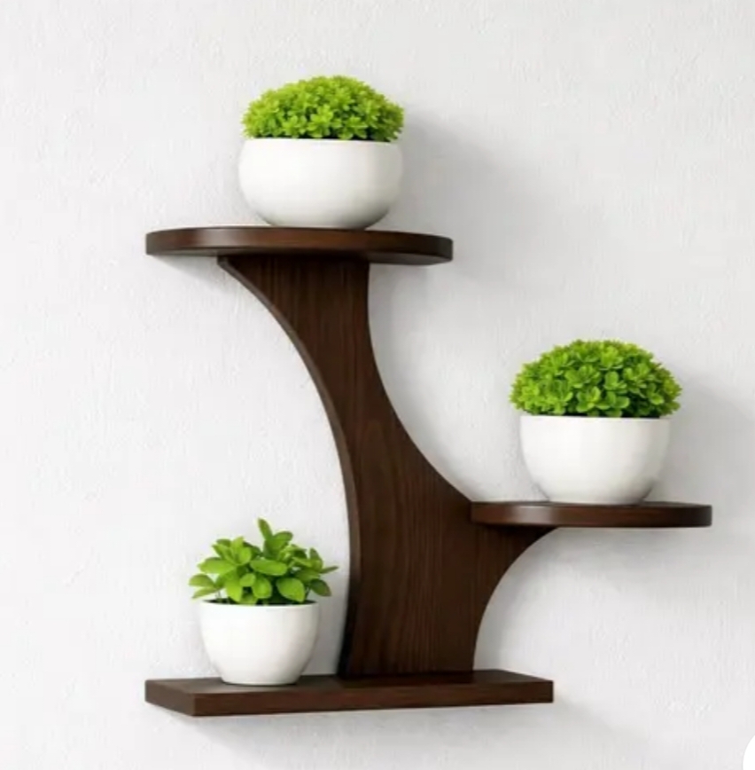 Wooden Stylish Wall Shelf for Living Room, Bedroom & Balcony | Decorative Wall Mounted Floating Shelf for Home Decor, Plants & Pots