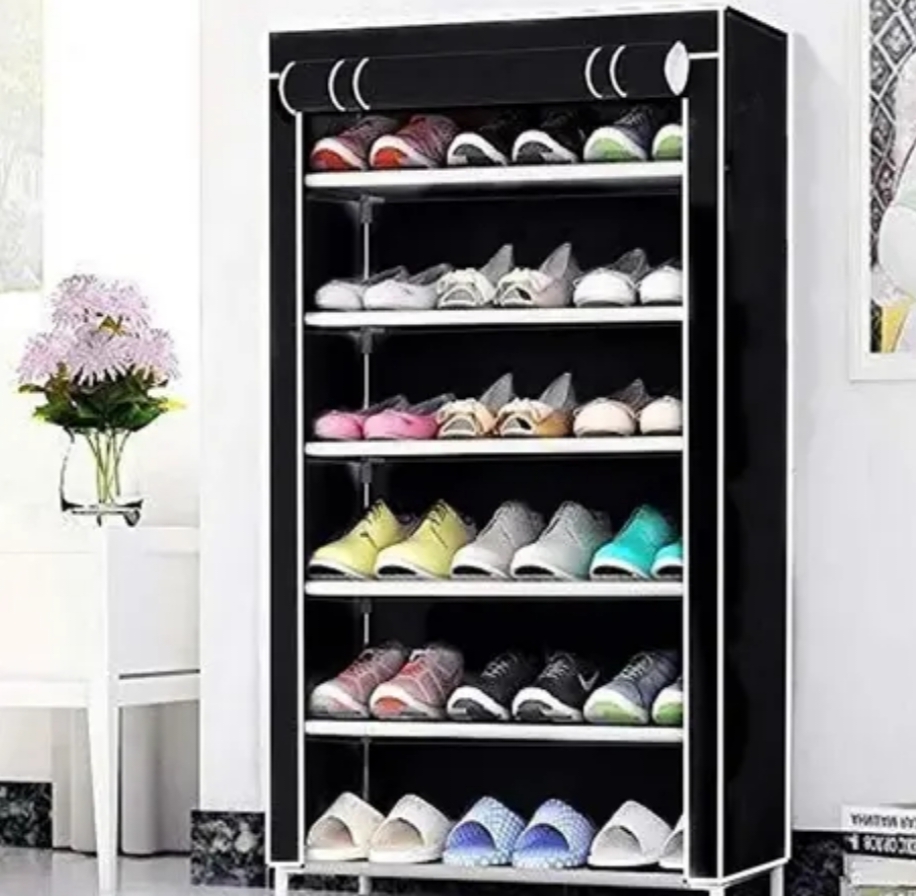 CHOUXPRO Shoe Rack Organizer 6 Layer Utility Multipurpose Stand Storage Shelf Black Plastic