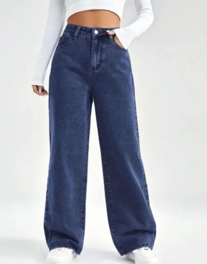 Dark Blue Straight Fit Wide Legg Jeans