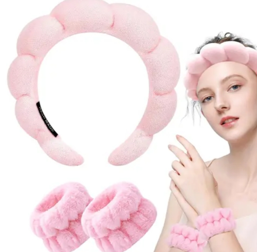 Spa Headbands for Washing Face  Wristband Set Sponge Makeup Skincare  Headband Wrist Towels Bubble Soft  Terry Towel Cloth Hairband for Women  Hair byandgalu Ideal for Women / Girls